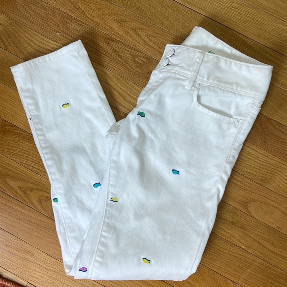 Lily Pulitzer Resort Worth skinny mini embroidered fish white jeans